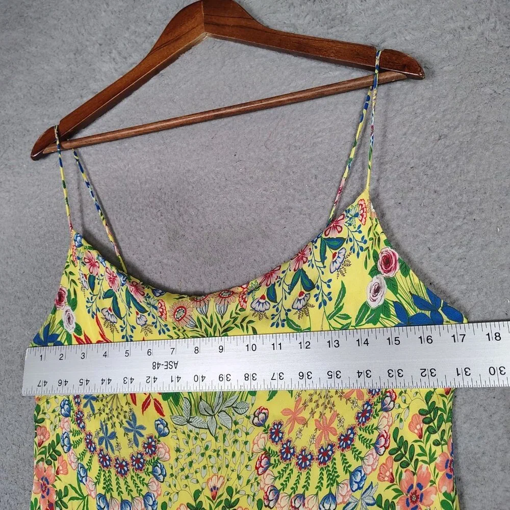 Alice + Olivia Maxi Dress Women 10 Yellow Multi Floral Side Slit Spaghetti Strap - Picture 13 of 14